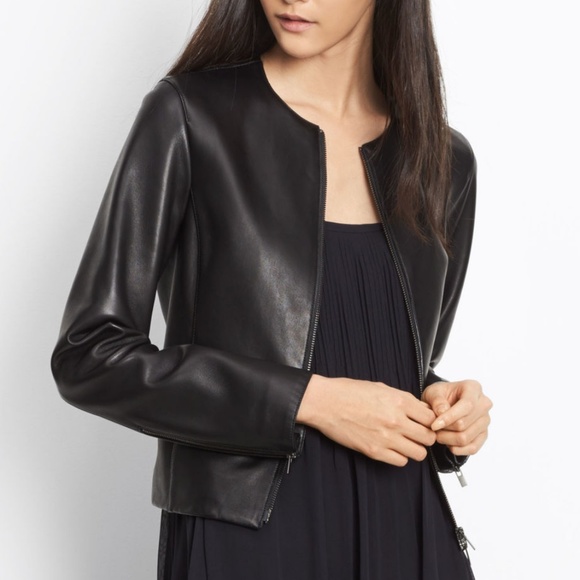 vince collarless leather jacket